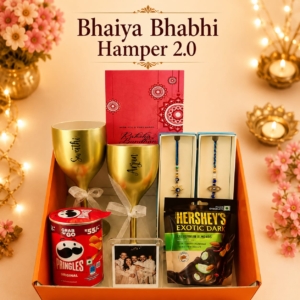 Personalized Rakhi Hamper for Bhaiya Bhabhi | Custom Wine Glasses & Photo Magnet | Rakshabandhan Gift