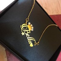 Customized Metal Necklace - Heart & Star With Stones