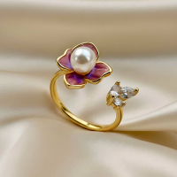 Botanical Adjustable Ring - Freshwater Pearl & Floral Enamel Jewellery