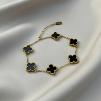 Dual-Sided Black and White Clover Bracelet | Adjustable Gold Link Jewellery