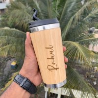 Gift For Traveller - Bamboo Travel Mug Steel Inside - Customized Travel Mug - 450ML - Corporate Gifts For Employee