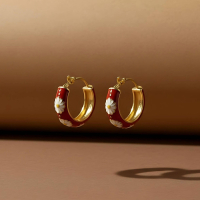 Gold Red Enamel Daisy Hoops-Bold Floral Statement Jewellery