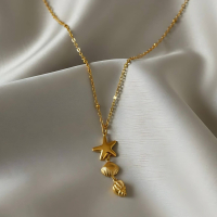 Gold Starfish and Sea Shell Charm Necklace - Summer Jewellery Gift - Tarnish Resistant Ocean Jewellery