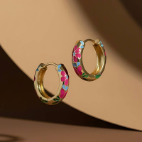 Hand-Painted Enamel Flower Hoop Earrings