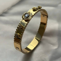 Luxurious Gold Rose Bangle Bracelet - Vintage Inspired Floral Statement Bracelet