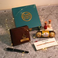 Luxurious Rakshabandhan Wooden Box Hamper - Silver Rakhi, Personalized Wallet, and More - Best Raksha Bandhan Gift For Brother (2)
