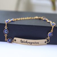 Personalized Evil Eye 2D Bar Necklace Bracelet - Customized Kada - Name Bracelet