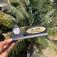 Personalized Wooden Pen Stand With Clock - Corporate Gifts - Office Pen Stand - Office Name Plate