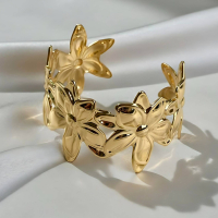 Wide Gold Flower Cuff Bracelet - Statement Botanical Jewellery