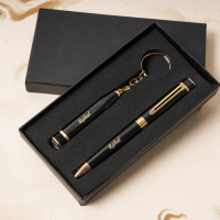 Personalized Pen & 64GB USB Keychain Gift Set with Diamond Accents - Premium Black personalized gift product photo
