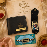 Personalized Rakhi Hamper with Wallet, Photo Keychain & Rakhi | Best Gift for Brother, Him on Rakshabandhan & Birthday personalized gift product photo