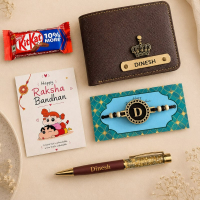 Personalized Rakhi Hamper with Wallet, Pen & Monogram Rakhi | Best Gift for Brother & Him on Rakshabandhan personalized gift product photo