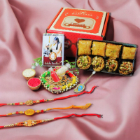 Mini Hamper for Raksha Bandhan – Premium Rakhi, Personalized Chocolate, Roli Chawal Platter, Dry Fruits Baklava